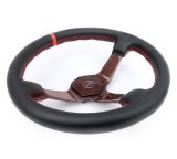 NRG Carbon Fiber Steering Wheel 350mm 3in Deep Red Carbon Fiber Red Stiching Red Center Mark Leather thumbnail 2