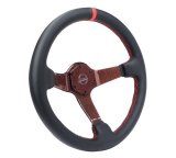 NRG Carbon Fiber Steering Wheel 350mm 3in Deep Red Carbon Fiber Red Stiching Red Center Mark Leather thumbnail 3