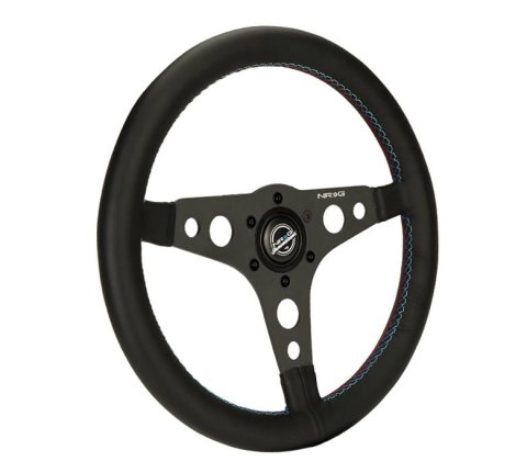 NRG 350mm Sport Steering Wheel w/ M3 Stitching and Non Deep Dish - Black thumbnail 2