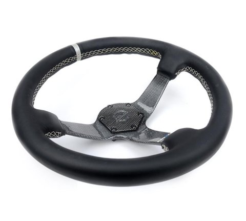 NRG Carbon Fiber Steering Wheel (350mm) Leather Trim w/Gold Stitching/Center Mark thumbnail 3