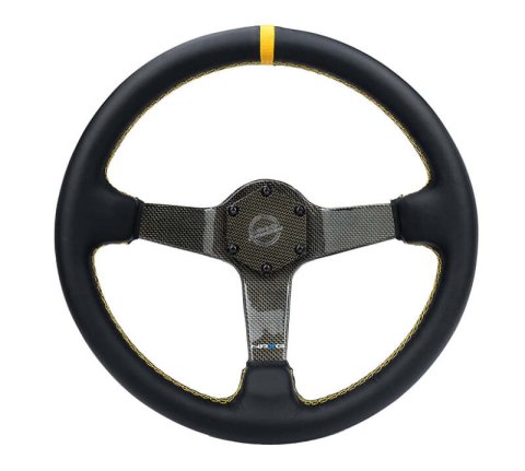 NRG Carbon Fiber Steering Wheel (350mm) Leather Trim w/Gold Stitching/Center Mark thumbnail 4