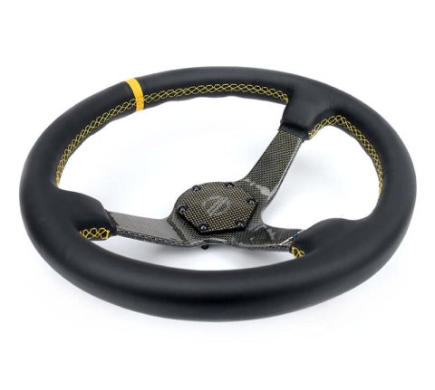 NRG Carbon Fiber Steering Wheel (350mm) Leather Trim w/Gold Stitching/Center Mark thumbnail 5