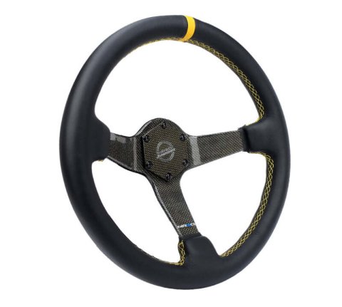 NRG Carbon Fiber Steering Wheel (350mm) Leather Trim w/Gold Stitching/Center Mark thumbnail 6