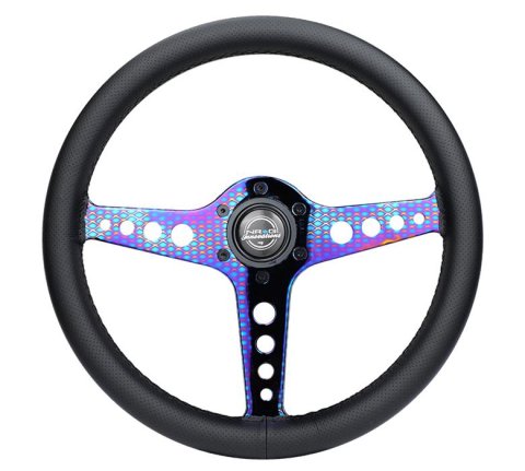 NRG Light Weight Gaming Steering Wheel - Driftz 350mm 3 NeoChrome Spokes Perforated Leather thumbnail 1