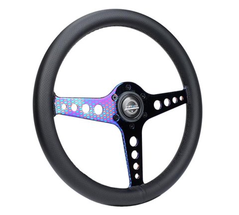 NRG Light Weight Gaming Steering Wheel - Driftz 350mm 3 NeoChrome Spokes Perforated Leather thumbnail 2