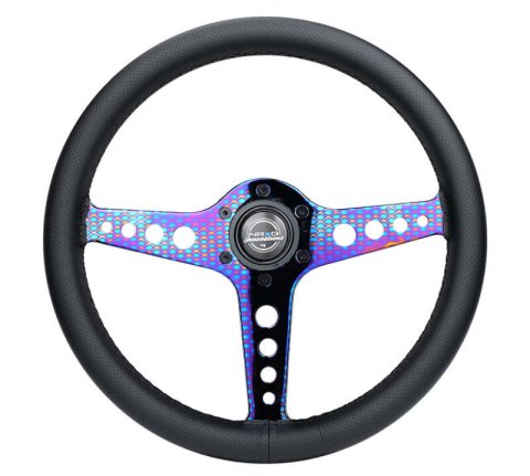 NRG Light Weight Gaming Steering Wheel - Driftz 350mm 3 NeoChrome Spokes Perforated Leather thumbnail 5