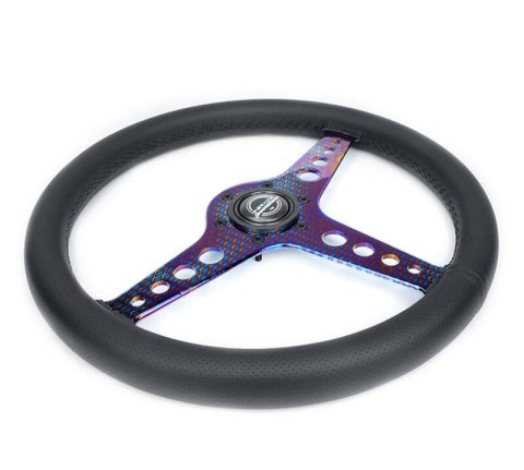 NRG Light Weight Gaming Steering Wheel - Driftz 350mm 3 NeoChrome Spokes Perforated Leather thumbnail 6