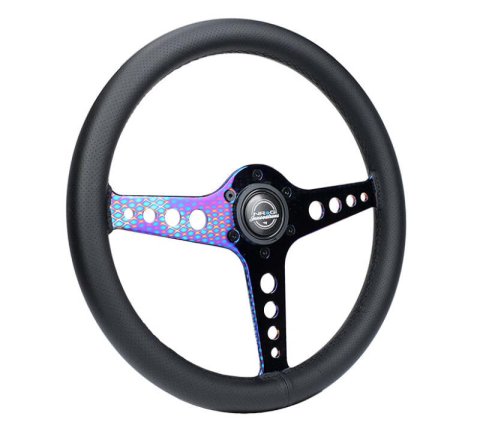NRG Light Weight Gaming Steering Wheel - Driftz 350mm 3 NeoChrome Spokes Perforated Leather thumbnail 8