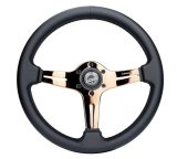 NRG Light Weight Gaming Steering Wheel - Blitz 350mm 3 Rose Gold Spokes Slits - Leather - No Dish thumbnail 1