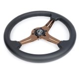 NRG Light Weight Gaming Steering Wheel - Blitz 350mm 3 Rose Gold Spokes Slits - Leather - No Dish thumbnail 2