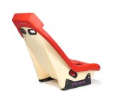 NRG GT Retro Bucket Seat - Red PVC Leather Red Stitching Off-White Fiberglass Back thumbnail 2