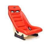 NRG GT Retro Bucket Seat - Red PVC Leather Red Stitching Off-White Fiberglass Back thumbnail 3
