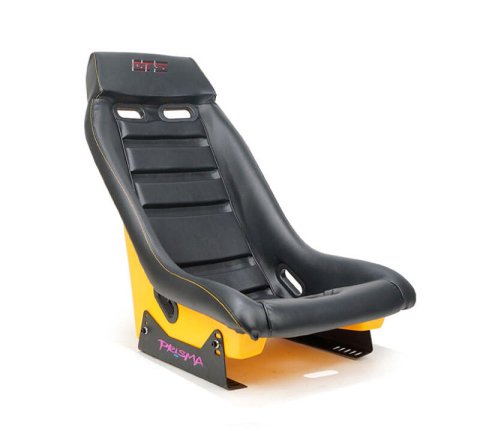 NRG GT Retro Bucket Seat - Black PVC Leather Yellow Stitching Yellow Glitter Fiberglass Back thumbnail 6