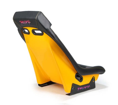 NRG GT Retro Bucket Seat - Black PVC Leather Yellow Stitching Yellow Glitter Fiberglass Back thumbnail 8
