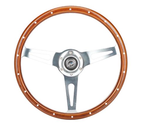 NRG Reinforced Steering Wheel (360mm) Dark Wood Grain w/Chrome 3-Spoke Center thumbnail 1