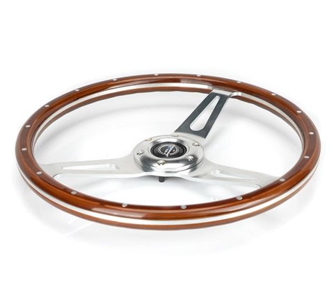 NRG Reinforced Steering Wheel (360mm) Dark Wood Grain w/Chrome 3-Spoke Center thumbnail 3