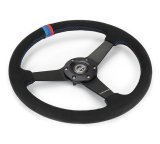 NRG Sport Wheel (350mm) 3 Solid Spokes - 1.5in Deep - Matte Black - Minty Fresh Miata Logo Etched thumbnail 1