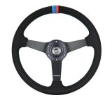 NRG Sport Wheel (350mm) 3 Solid Spokes - 1.5in Deep - Matte Black - Minty Fresh Miata Logo Etched thumbnail 5