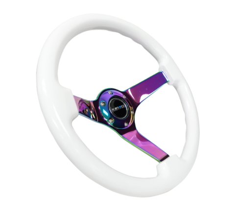 NRG Reinforced Steering Wheel (350mm) Dark Wood Grain - 3in Deep - Black 3-Spoke Center thumbnail 4