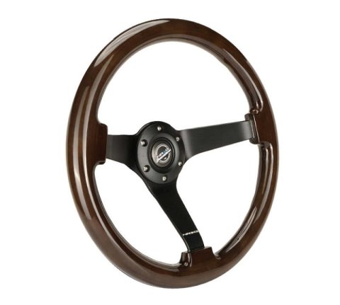 NRG Reinforced Steering Wheel (350mm) Dark Wood Grain - 3in Deep - Black 3-Spoke Center thumbnail 7