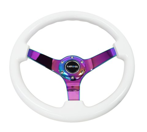 NRG Reinforced Steering Wheel (350mm) Dark Wood Grain - 3in Deep - Black 3-Spoke Center thumbnail 8