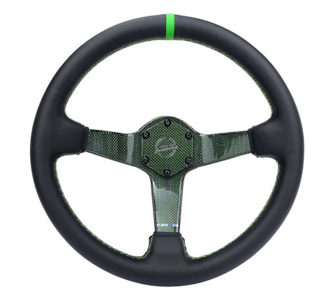 NRG Reinforced Steering Wheel (350mm) Green Carbon Fiber Center - Green Stitching & Center Mark thumbnail 4