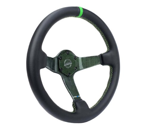 NRG Reinforced Steering Wheel (350mm) Green Carbon Fiber Center - Green Stitching & Center Mark thumbnail 5