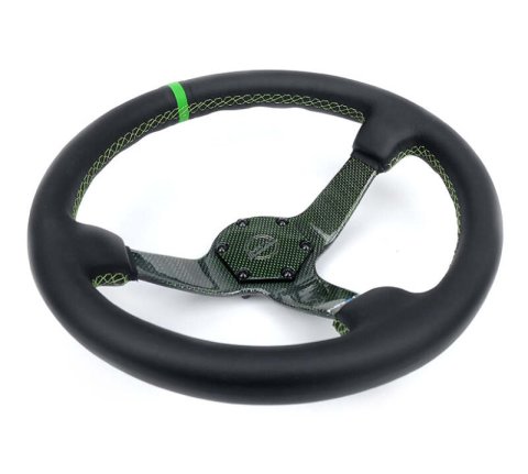 NRG Reinforced Steering Wheel (350mm) Green Carbon Fiber Center - Green Stitching & Center Mark thumbnail 6