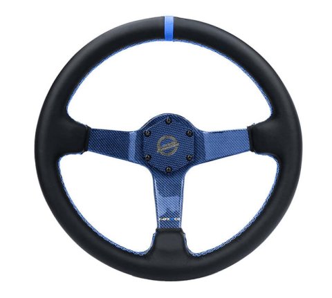 NRG Reinforced Steering Wheel (350mm) Blue Carbon Fiber Center - Blue Stitching & Center Mark thumbnail 4