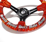 NRG Reinforced Steering Wheel (3in. Deep) Ryan Litteral Sig Blk Alcan, Red Stich, Flame Embroidery thumbnail 1