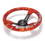 NRG Reinforced Steering Wheel (3in. Deep) Ryan Litteral Sig Blk Alcan, Red Stich, Flame Embroidery thumbnail 3