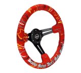 NRG Reinforced Steering Wheel (3in. Deep) Ryan Litteral Sig Blk Alcan, Red Stich, Flame Embroidery thumbnail 4