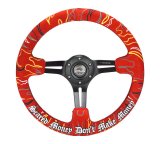 NRG Reinforced Steering Wheel (3in. Deep) Ryan Litteral Sig Blk Alcan, Red Stich, Flame Embroidery thumbnail 6