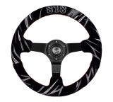 NRG Reinforced Steering Wheel (3in. Deep) Jeff Jones Sig Blk Suede, Red Stich, Car Livery Embroidery thumbnail 2