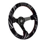 NRG Reinforced Steering Wheel (3in. Deep) Jeff Jones Sig Blk Suede, Red Stich, Car Livery Embroidery thumbnail 4