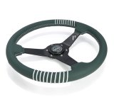 NRG Steering Wheel 1.5in Dish 350mm Black Perforated Leather - Emerald Stitching - Reinforced Spoke thumbnail 3