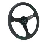 NRG Steering Wheel 1.5in Dish 350mm Black Perforated Leather - Emerald Stitching - Reinforced Spoke thumbnail 4