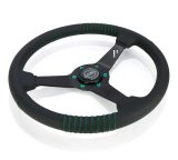 NRG Steering Wheel 1.5in Dish 350mm Black Perforated Leather - Emerald Stitching - Reinforced Spoke thumbnail 5