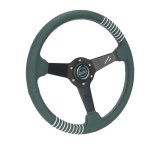 NRG Steering Wheel 1.5in Dish 350mm Black Perforated Leather - Emerald Stitching - Reinforced Spoke thumbnail 7