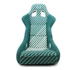 NRG FRP Bucket Seat - 20 Year Anniversary - Microfiber Green w/ White Stripes & Arrow Design - Large thumbnail 1