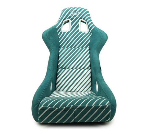 NRG FRP Bucket Seat - 20 Year Anniversary - Microfiber Green w/ White Stripes & Arrow Design - Large