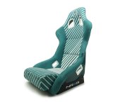 NRG FRP Bucket Seat - 20 Year Anniversary - Microfiber Green w/ White Stripes & Arrow Design - Large thumbnail 4