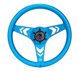 NRG Aluminum Steering Wheel 330mm - Arow Cutout - Ergonomic Grip - Anadized Blue thumbnail 1