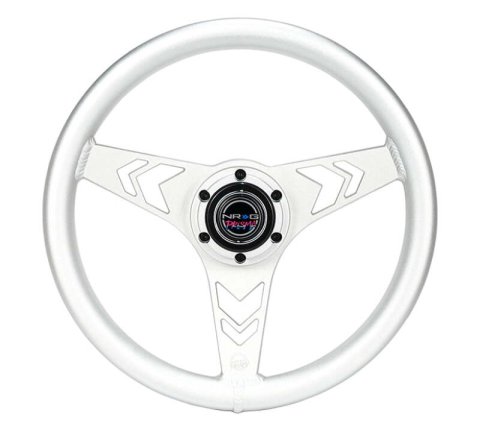 NRG Aluminum Steering Wheel 330mm - Arow Cutout - Ergonomic Grip - Anadized Silver