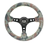 NRG Reinforced Steering Wheel (350mm / 3in. Deep) Camo Suede Mark w/ Neon Grn stitching & Blk Spoke thumbnail 1