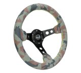 NRG Reinforced Steering Wheel (350mm / 3in. Deep) Camo Suede Mark w/ Neon Grn stitching & Blk Spoke thumbnail 2