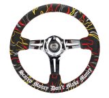 NRG Reinforced Steering Wheel R Litteral Sig 3in Deep/5mm Chrome Spoke - Blk Alcantara w/ Red Stitch thumbnail 1