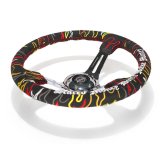 NRG Reinforced Steering Wheel R Litteral Sig 3in Deep/5mm Chrome Spoke - Blk Alcantara w/ Red Stitch thumbnail 2