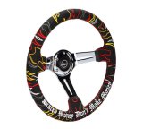 NRG Reinforced Steering Wheel R Litteral Sig 3in Deep/5mm Chrome Spoke - Blk Alcantara w/ Red Stitch thumbnail 4