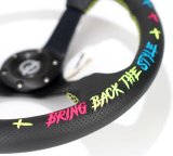 NRG Reinforced Steering Wheel - Oak Tree Outlaws 3in Deep/5mm Blk Spoke 350mm Wheel - Blk Perf Lthr thumbnail 2